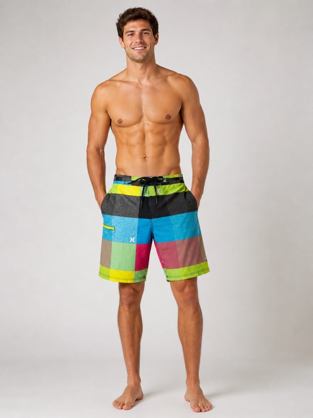 Hurley Phantom Mens 30 Board Shorts Trunks Teal Pink Green Drawstring Pockets
